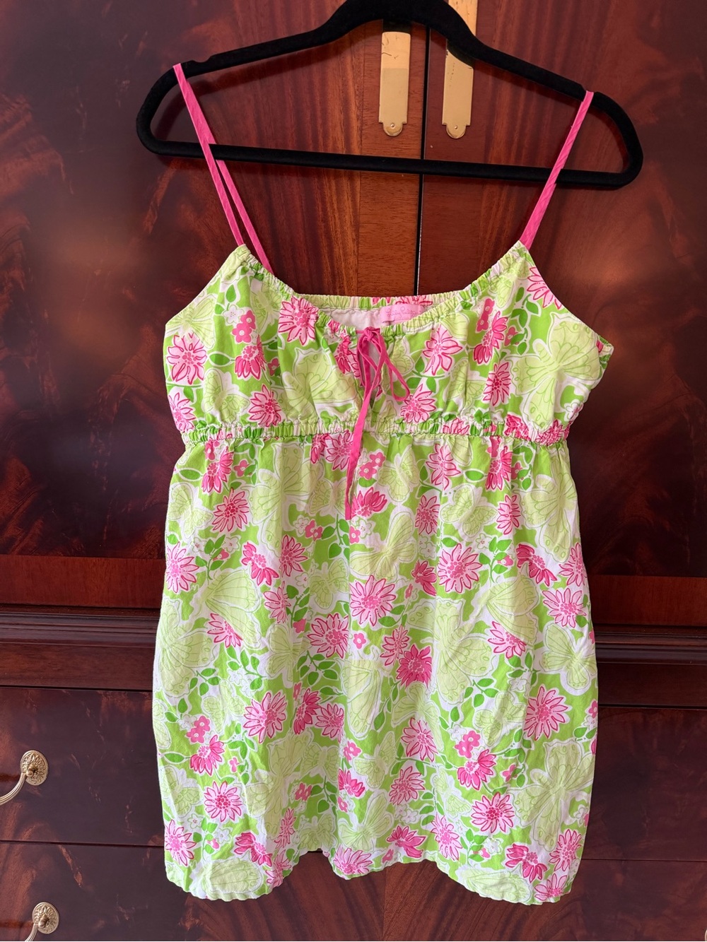 Lilly Pulitzer Butterfly Floral Cotton Nightie Large Pink Green